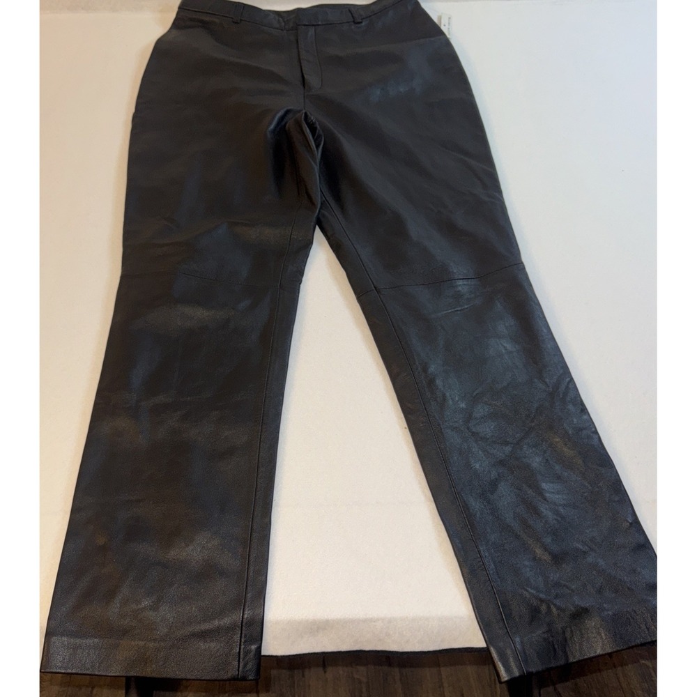 Jaclyn Smith Classic Black Genuine Leather Straight Leg Pants Womens 14 HighRise